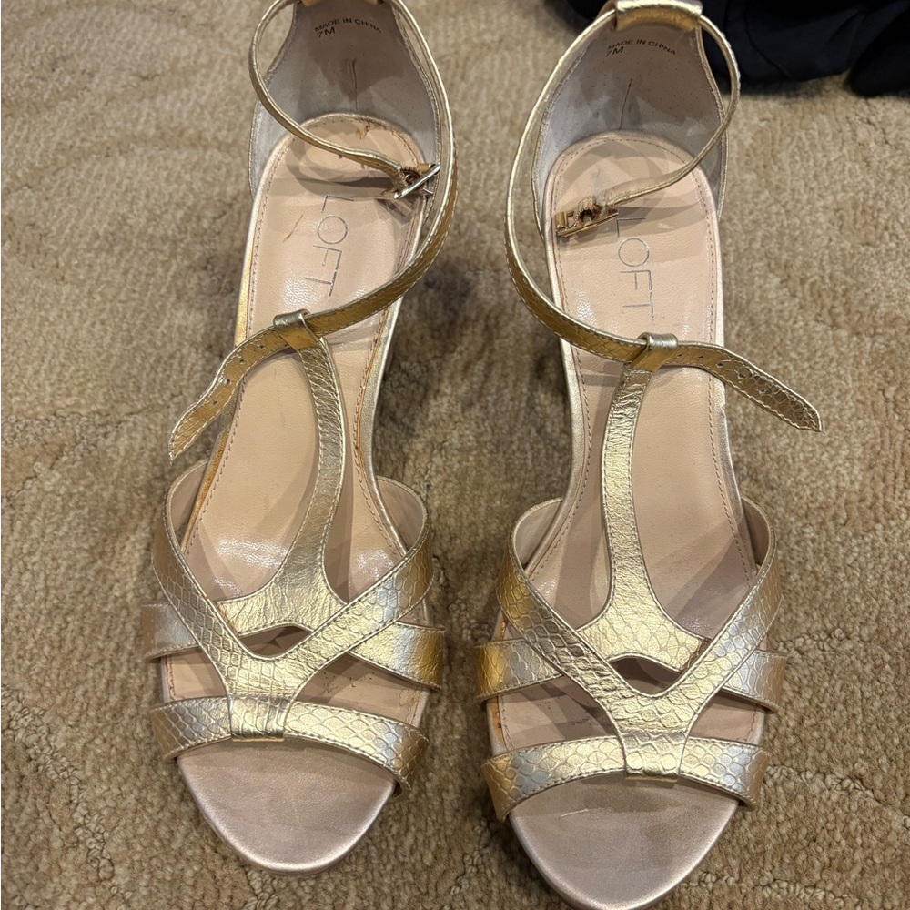 LOFT Gold Strappy Heels